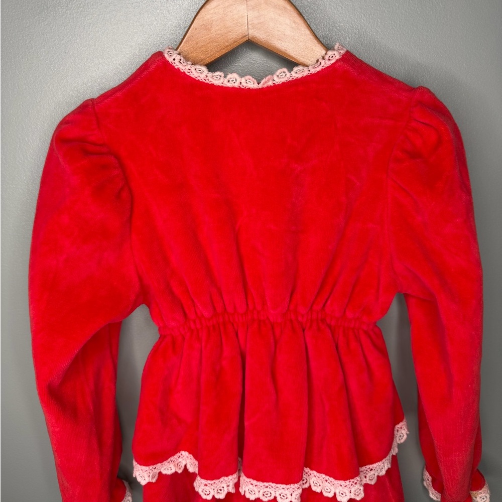 Peaches ‘n Cream Vintage 70s Layered Red Velour Lace Trimmed Dress - Picture 3 of 9